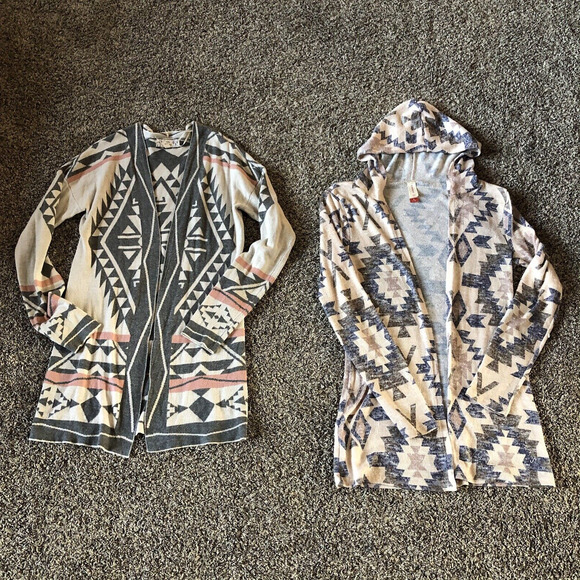 Love Sweaters - Woman's Southwestern Aztec Sweater Multi Colored Knit Cardigans Hooded Size M
